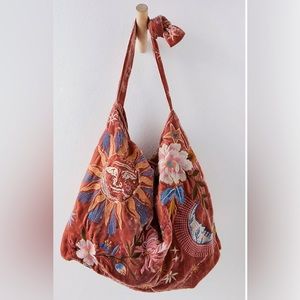 ‘Johnny Was’ Velvet and Embroidered Tote Bag